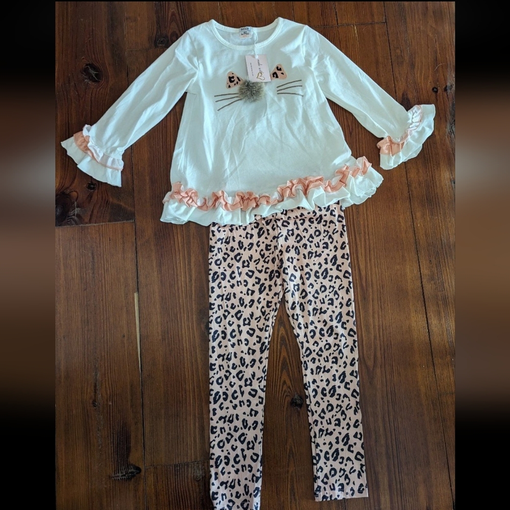 NWT Mia Belle Girls leopard 2 piece outfit size 2XL orange white brown